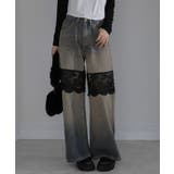 レース切替 デニムワイドロングパンツ | Pumpkin Port | 詳細画像34