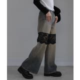 レース切替 デニムワイドロングパンツ | Pumpkin Port | 詳細画像37