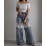 レース切替 デニムワイドロングパンツ | Pumpkin Port | 詳細画像4