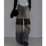 レース切替 デニムワイドロングパンツ | Pumpkin Port | 詳細画像40