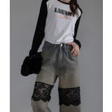 レース切替 デニムワイドロングパンツ | Pumpkin Port | 詳細画像42