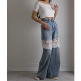 レース切替 デニムワイドロングパンツ | Pumpkin Port | 詳細画像5