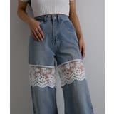 レース切替 デニムワイドロングパンツ | Pumpkin Port | 詳細画像6