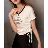 サークルロゴプリント サイドドロストリボン ショート丈半袖Tシャツ | Pumpkin Port | 詳細画像11