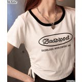 ホワイト | サークルロゴプリント サイドドロストリボン ショート丈半袖Tシャツ | Pumpkin Port