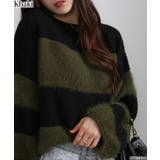 カーキ | シャギーボーダー ショート丈ボリューム袖ニット | Pumpkin Port