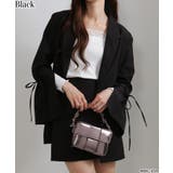 ブラック | 上下2点セット リボン付きテーラードジャケット+ミニスカパン セットアップ | Pumpkin  Port