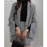 ブラック/ホワイト | 上下2点セット リボン付きテーラードジャケット+ミニスカパン セットアップ | Pumpkin  Port