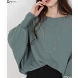 グリーン | テレコリブニット ドルマンスリーブ カットソートップス | Pumpkin Port