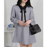 細リボンタイ ツィード 配色襟 ミニ丈ワンピース | Pumpkin  Port | 詳細画像3 