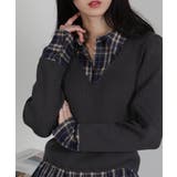 リブ×チェックプリーツ フェイクレイヤード リボン付きトップス（リボン取り外し可… | Pumpkin  Port | 詳細画像11 