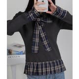 リブ×チェックプリーツ フェイクレイヤード リボン付きトップス（リボン取り外し可… | Pumpkin  Port | 詳細画像13 