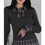 リブ×チェックプリーツ フェイクレイヤード リボン付きトップス（リボン取り外し可… | Pumpkin  Port | 詳細画像9 