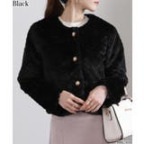 ブラック | パールボタン キルティング フェイクファー ジャケット | Pumpkin Port