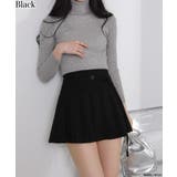 ブラック | ベルト付 細プリーツ 台形ミニスカート（インパン付） | Pumpkin  Port