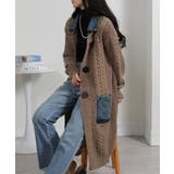 ケーブルニット デニム使い ビッグボタン ロングカーデ | Pumpkin  Port | 詳細画像16 