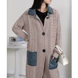 ケーブルニット デニム使い ビッグボタン ロングカーデ | Pumpkin  Port | 詳細画像18 