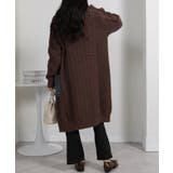 ケーブルニット デニム使い ビッグボタン ロングカーデ | Pumpkin  Port | 詳細画像4 