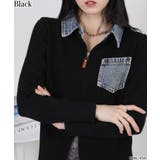 ブラック | デニム使い Wジップ 襟付きカーディガン | Pumpkin Port