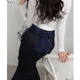 ネイビー | 後ろリボン フロントZIP-UP マーメイドロングスカート | Pumpkin  Port