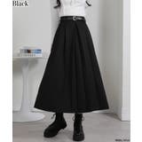 ブラック | ベルト付 タックプリーツ ロングスカート | Pumpkin  Port