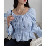 リボンポイント スクエアネック シャーリング ブラウス | Pumpkin  Port | 詳細画像14 