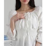 リボンポイント スクエアネック シャーリング ブラウス | Pumpkin  Port | 詳細画像3 