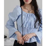 リボンポイント スクエアネック シャーリング ブラウス | Pumpkin  Port | 詳細画像9 