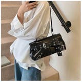 ブラック | 太ベルトデザイン 横長 ボストンショルダーバッグ | Pumpkin Port