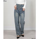 ブルー | ダブルフロントポケット デニムワイドパンツ | Pumpkin Port