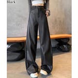 ブラック | 切替デザイン 合成皮革ワイドロングパンツ | Pumpkin  Port