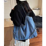 サックス | サイドベルトデザインデニムBIGトートバッグ | Pumpkin Port