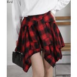 レッド | フェイクレイヤード シャツデザイン チェック柄ミニスカート（インパン付） | Pumpkin  Port