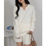 2点上下セット ケーブルニットトップス+ショートパンツ | Pumpkin  Port | 詳細画像2 