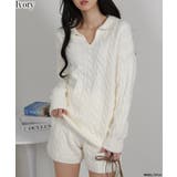 アイボリー | 2点上下セット ケーブルニットトップス+ショートパンツ | Pumpkin  Port