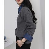 デニム襟 ゴールドボタンヘンリーネック ポロ風ニットトップス | Pumpkin  Port | 詳細画像10 