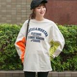 アイボリー | コットン 袖配色(色違い)フロントロゴプリント入り BIGロングTシャツ | Pumpkin Port