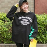 ブラック | コットン 袖配色(色違い)フロントロゴプリント入り BIGロングTシャツ | Pumpkin Port