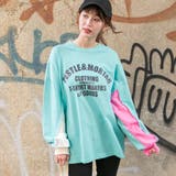 ミント | コットン 袖配色(色違い)フロントロゴプリント入り BIGロングTシャツ | Pumpkin Port