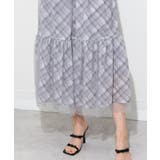 後ろリボン シアーチェックレイヤード ティアードロングスカート | Pumpkin Port | 詳細画像22