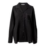 ブラック | ステッチ開襟長袖シャツ | PUNYUS 