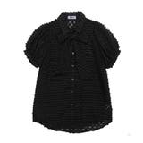 ブラック | リボン付きシアー半袖ブラウス | PUNYUS