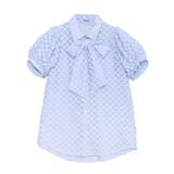 サックス | リボン付きシアー半袖ブラウス | PUNYUS