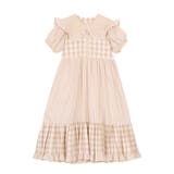 ベージュ | ギンガムチェックフリルロングワンピース | PUNYUS