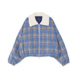 ブルー | ボア襟チェック柄ブルゾン | PUNYUS 