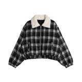 ブラック | ボア襟チェック柄ブルゾン | PUNYUS 
