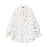 ホワイト | リボン付きドットブラウス | PUNYUS 