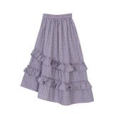 サックス | アシンメトリーチェックフリルロングスカート | PUNYUS