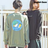 バックプリント ビッグスウェットトレーナー ゆるカラー イラスト | MODISH GAZE | 詳細画像1
