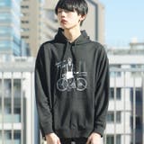 ブラック | ゆる線画プリント ビッグシルエット プルパーカー | MODISH GAZE
